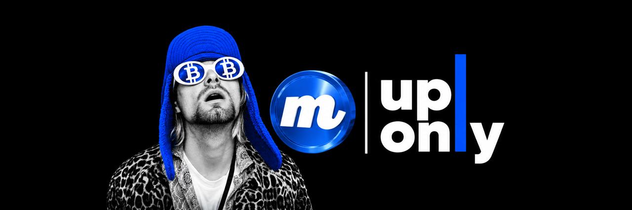 Maxcoin banner: a figure in a blue hat and bitcoin sunglasses beside the Maxcoin token and the words up only